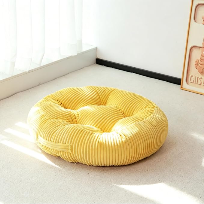 Round Floor Pillow, 6-Inch Thick Meditation Floor Cushion with PP Cotton Filling, Soft Corduroy Boho Floor Seating for Living Room, Bedroom, 22 x 22 Inches (Yellow, 1 Pack)