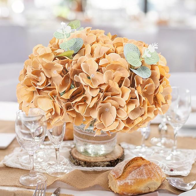 AVIVIHO 65pcs Fake Flowers Brown Hydrangea Artificial Flowers Bulk (Not Squished, No Steaming Need) Silk Flowers with Stems for Wedding Decor,Home,Baby Shower,Table Centerpieces Decoration