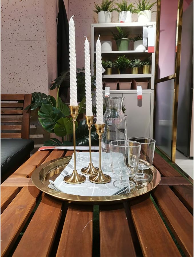 Gold Candlestick Holders Taper Candle Holder - Set of 3 Pcs Brass Gold Candle Stick Holder Centerpieces Decorations for Table, Mantel, Wedding, Dinning, Party(Candles not Include) | Aluminum Alloy, Brushed Plating, Rust Resistant, Non-Slip Base, 3 Size...