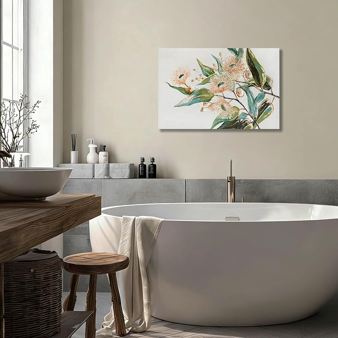 Green and Gold Wall Art Nature Wall Decor for Kitchen Bathroom Flowers Canvas Pictures Contemporary Framed Art 11x15 Inch Dining Room Decor