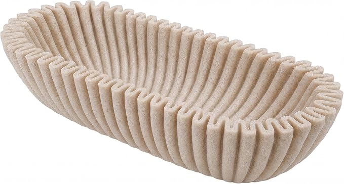 Large Decorative Bowl for Home Decor Long Dough Key Bowls Coffee Table Decor Centerpiece Beige Ruffle Scalloped Resin Modern Handicraft Bowl for Kitchen Counter Farmhouse Entryway