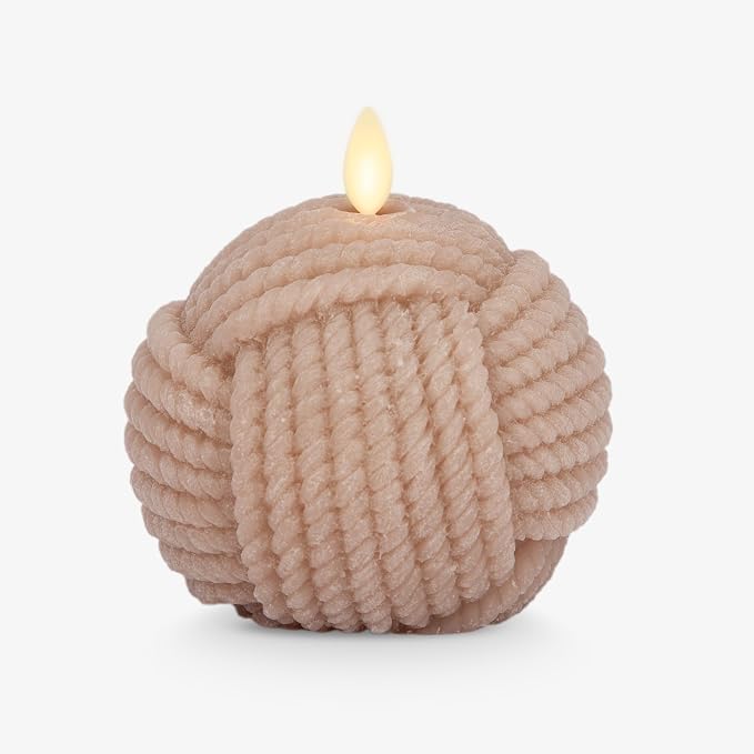 Luminara - Flameless Holiday Crystal Beads Glitter Sphere Candle - Timeless Taupe Rope Ball - Pack of 1-4x4.25 - Auto Timer Built-in 5-Hour Timer