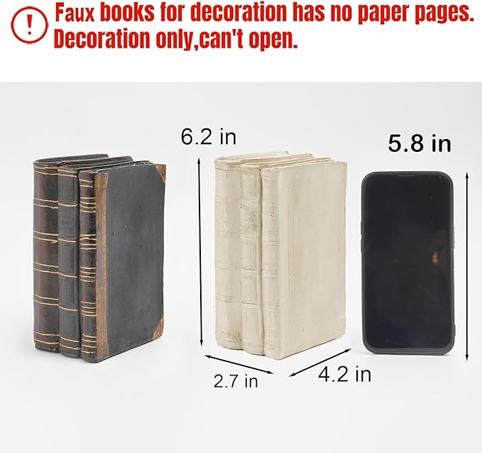 Guichifun Faux Books Living Room Decor - Resin Cute Cream Farmhouse Decor Fake Modern Fashion Decorative Books Set for Office Mantle Shelves Coffee Table Decor 4.2 * 2.7 * 6.2 Inch