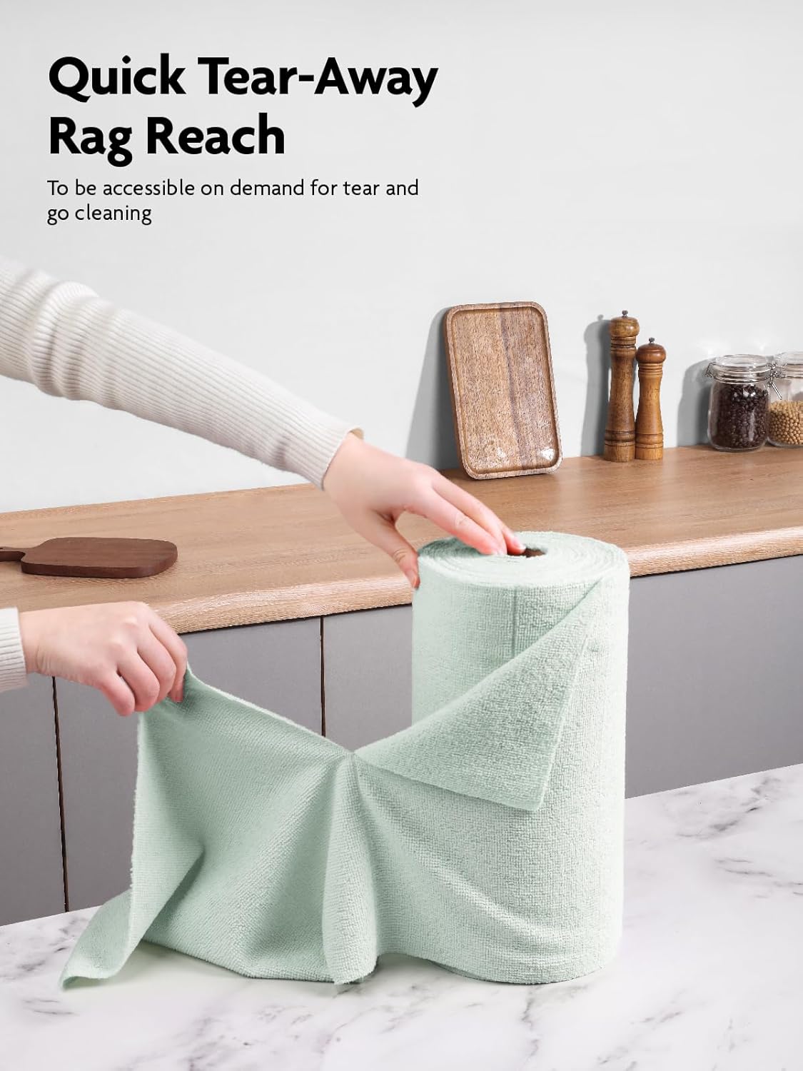 Fantasticlean Microfiber Cleaning Cloth Roll -75 Pack, Tear Away Microfiber Towels, 12" x 12", Reusable, Washable, Scratch Free, Ultra Absorbent Dish Rags for Car, Home, Garage or Shop (Moss Green)