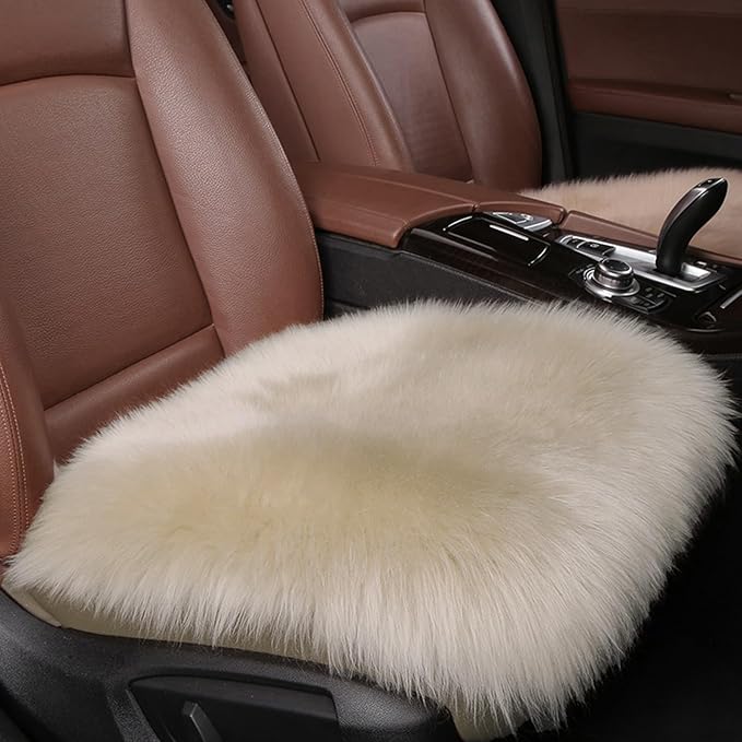 New Zealand Natural Wool Square Sheepskin Seat Pad Soft Comfortable Suitable for Living Rooms Sofa Bedrooms Dressing Dining Meeting Room Table Chair Cushions(18x18 Inch,1 Pcs,Cream Coffee)