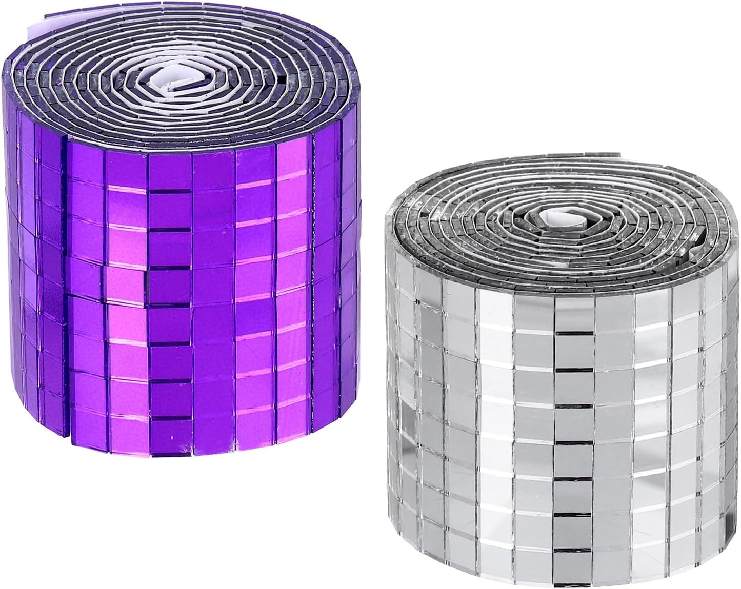 MECCANIXITY Self Adhesive Glass Mirror Mosaic Tiles 3200 Pcs 5 x 5 mm Disco Tiles for Craft Decoration Glass Mirror Disco Ball 2 Rolls (Purple/Silver)