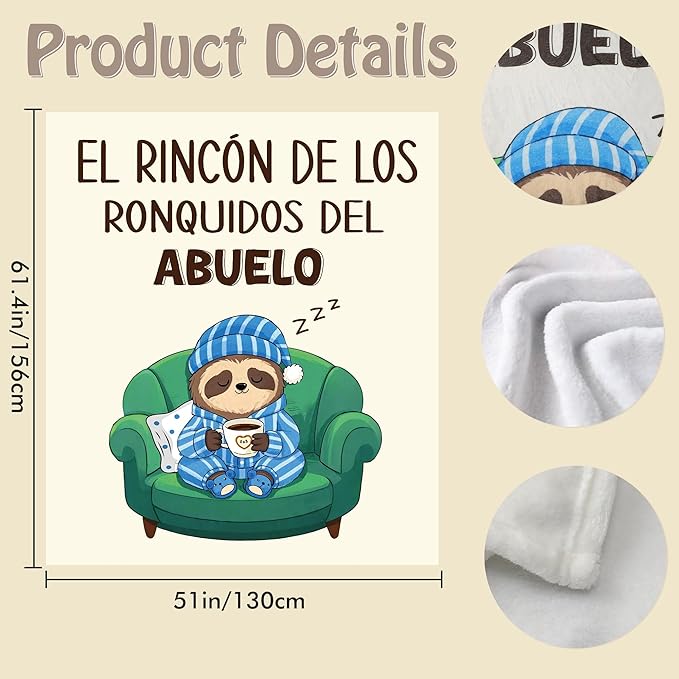 Abuelo Gifts Throw Blanket in Spanish, Funny Saying Cute Print Soft Cozy Beige Flannel Blanket 50x60, Grandpa Gifts from Grandkids, Home Decor for Bed Sofa