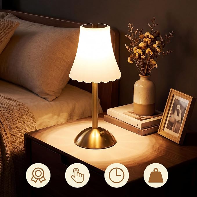 Liliful 2 Pcs Cordless Table Lamp Rechargeable Touch LED Small Gold Portable Battery Operated USB-c Desk Lamp 3 Color Dimmable for Bedroom Living Room Dining (Gold,Frosted Rose Style)
