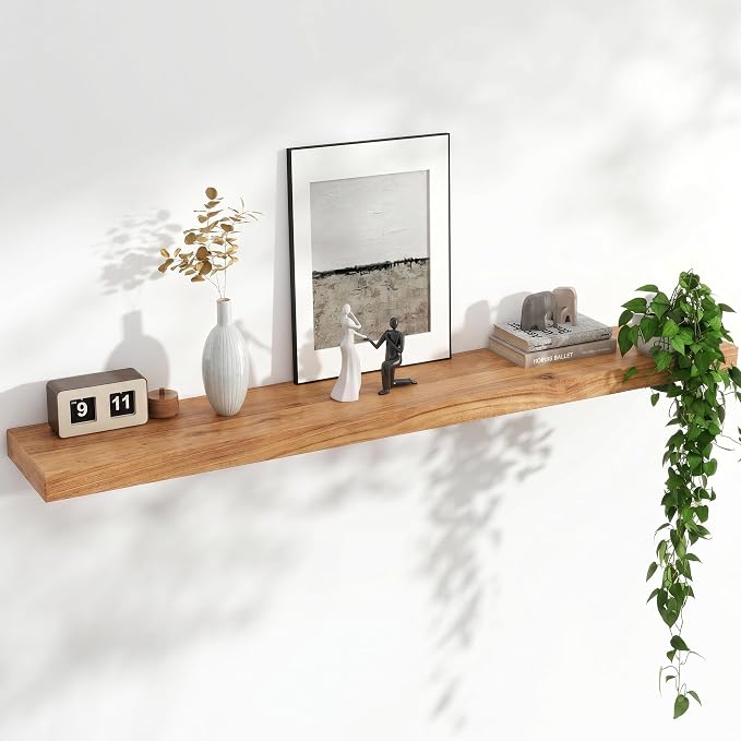 FLYJOE Floating Shelves for Wall, USA-Sourced Elm Wood 55 Inch Long Wall Shelves, Natural Wooden Mounted Picture Ledge Shelf, Nursery Book Storage Shelf Kids Bookshelf, Display Shelf for Bathroom