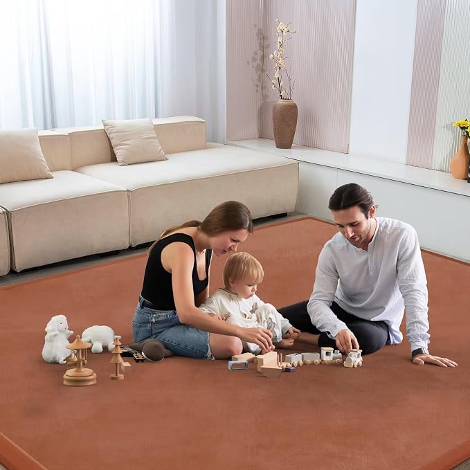 Baby Play Mat for Floor Nursery Muscle Mat Area Playroom Rug 39"x59" Elastic Foam 1.3" Thick Crawling Mat for Babies,Toddlers, Infants,Kids (Brick Red)