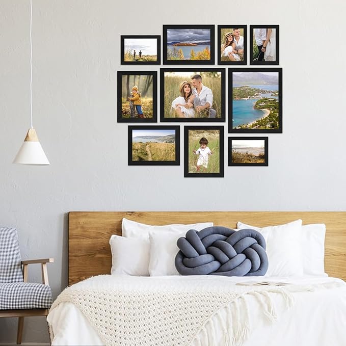 Black Picture Frames Collage Wall Decor 10 Pack, Gallery Wall Frame Set for Wall Mounting or Tabletop Display, Multi Sizes Including 8x10, 5x7, 4x6 Family Photo Frames