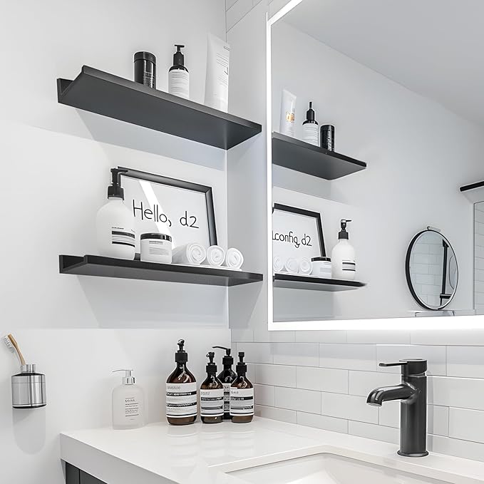 LaVie Home 23.6-Inch Black Floating Shelves for Wall Storage Set of 4 - Modern Minimalist Picture Ledge Shelf Wall Decor for Kitchen, Bedroom, Bathroom, and Living Room
