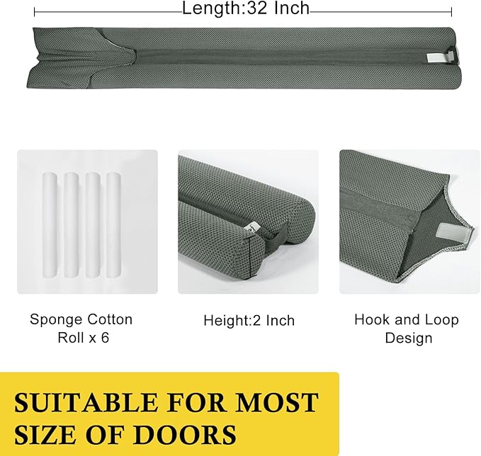 fowong Door Draft Stopper Double Side Adjustable Seal Bottom of Doors 32" + 36" Soundproofing Under Door Noise Stopper for Bottom of Doors