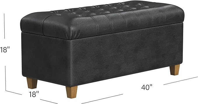 HomePop 40" Button Tufted Storage Bench - Black Faux Leather