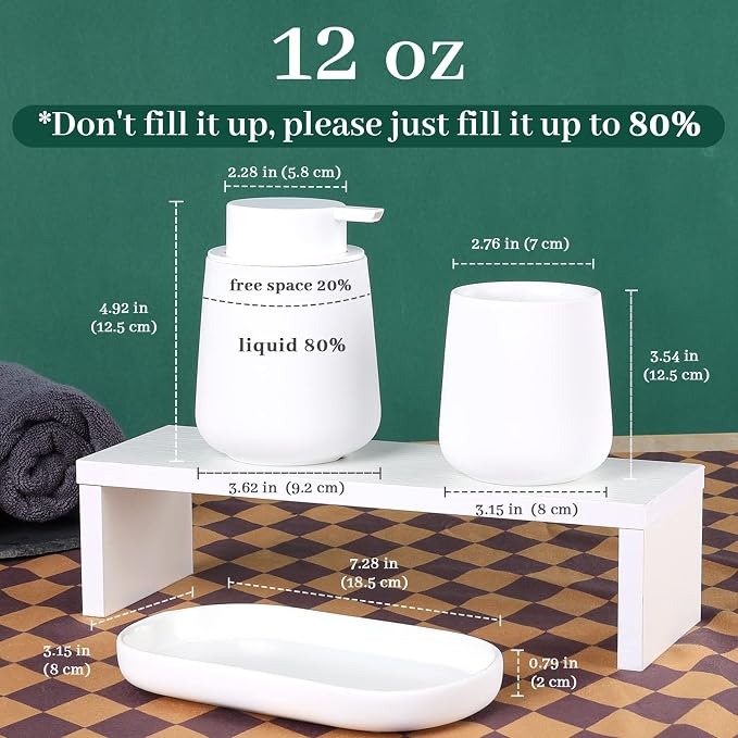 BosilunLife Ceramic Bathroom Accessories Set 3 Pcs, Foaming Soap Dispenser and Toothbrush Holder with Tray, Modern Farmhouse Vanity Decor, White Housewarming Gift