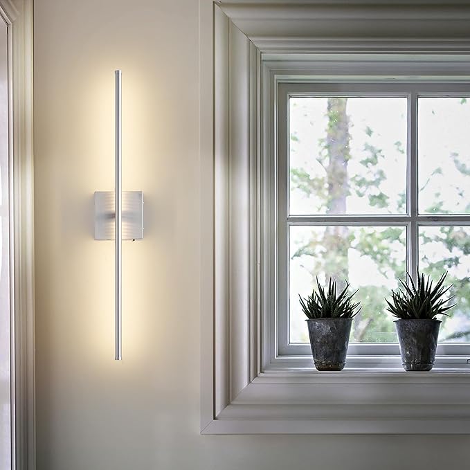KARTOOSH 32.2 Inch Wall Sconces Battery Operated for Living Room Nickel | Rechargeable Wireless Wall Lamp Set of 2, 3000K Warm White Dimmable Wall Light Remote Control Indoor Lighting for Bedroom