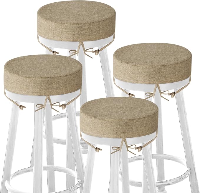 Bar Stool Cushions Round 3" Thick Round Seat Cushions for Chairs 4 Pack Non Slip Bistro Chair Pads with Machine Washable Cover (12 Inch, Beige)