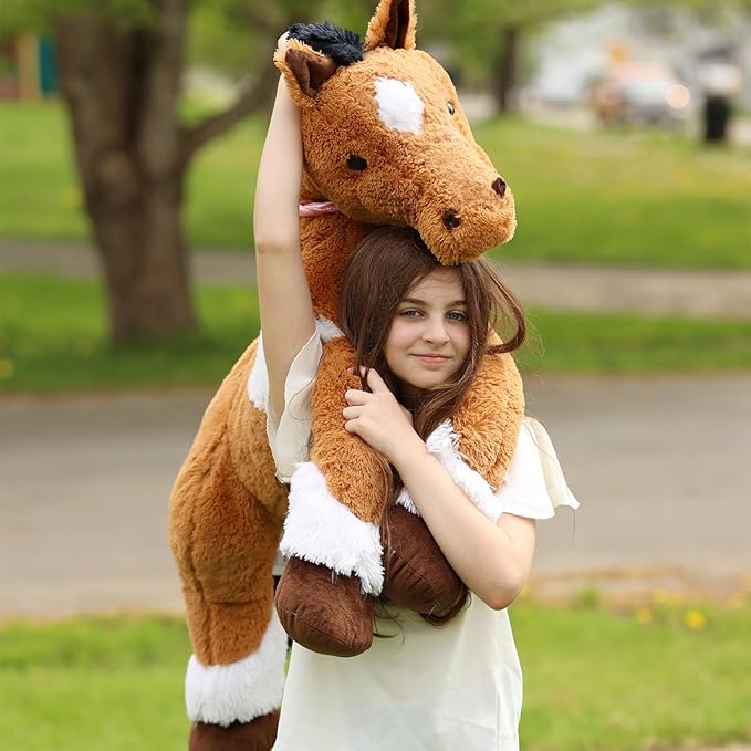 Tezituor 47inches Giant Realistic Horse Stuffed Animals, Hugging 4ft Soft Horse Plush Pillow for Sleeping, Large Stuffed Pony Plush Toys Birthday Gift for Boys Girls