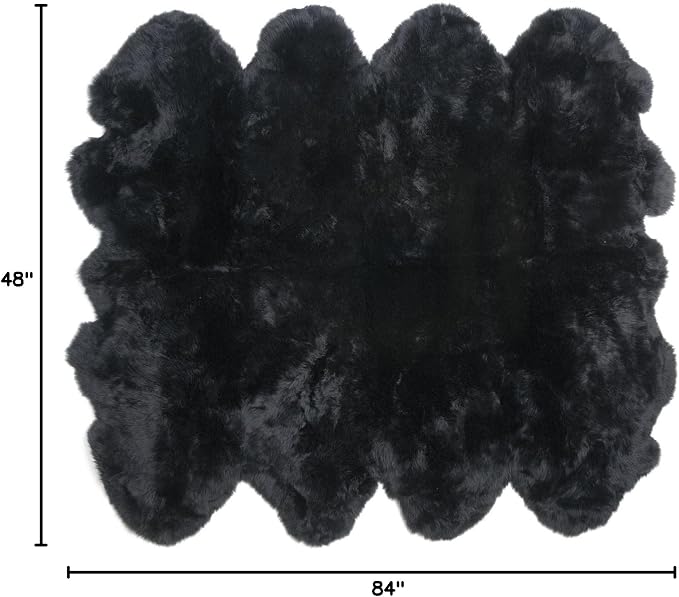 HUAHOO Premium Genuine Sheepskin Rug Real Australia Sheepskin Natural Luxury Fluffy Lambskin Fur Area Rug Seat Covers for Kids Bedroom Sofa Chair Cover Pets Dogs Mat Eight Pelt /6.2' x 7' Black