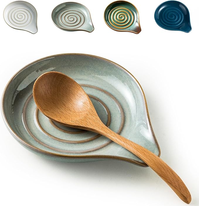 LAUCHUH Spoon Rest, 5" Large Spoon Holder for Stove Top Ceramic Spoon Rest Heat-Resistant Spatula Rest for Kitchen Utensils, Ladle, Coffee Spoons, Cooking Spoons, Spatula, Tongs, Unique Gray