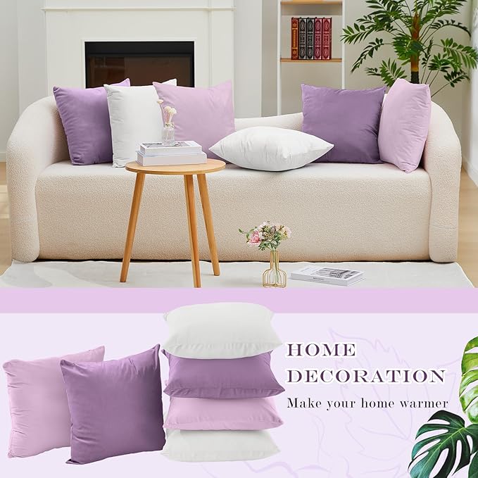 Berlune 6 Pcs Velvet Throw Pillow Covers 18" x 18" Decorative Cushion Cases Soft Pillowcase for Graduation Coquette Party Accessories Couch Sofa Bed Chair Home Decor, No Inserts (Purple Series)