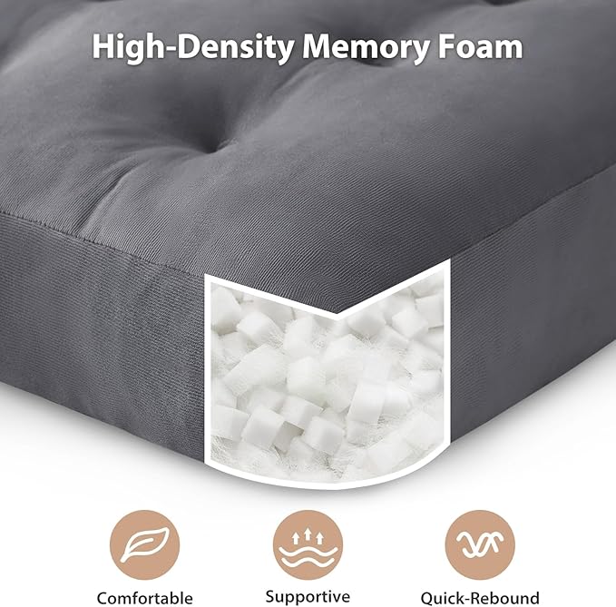 Meditation Floor Pillow Set of 1, Square Large Pillows Seating for Adults, Meditation Cushion Pillow,Tufted Corduroy Cushion for Tatami Living Room or Yoga, Dark Gray, 22x22 Inch