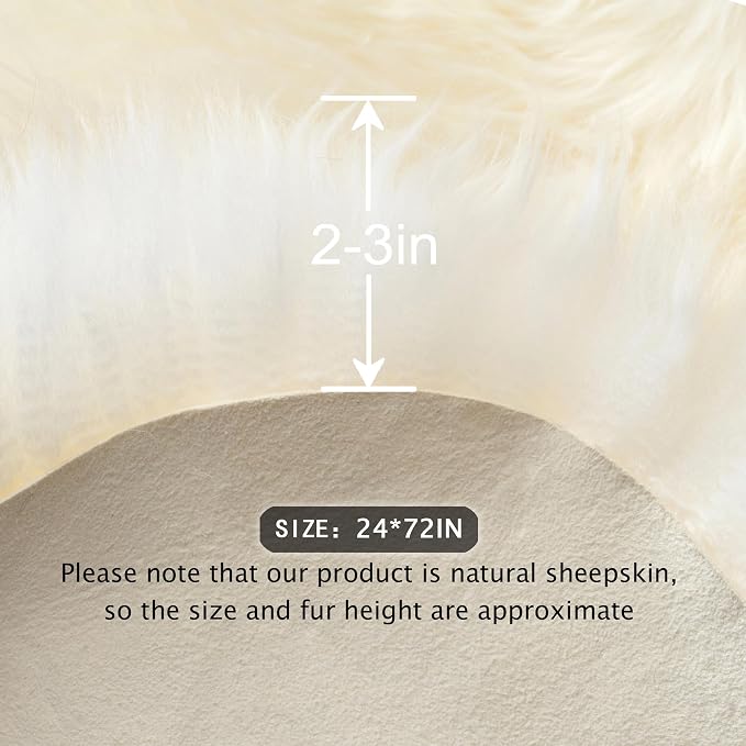 Premium Genuine Sheepskin Area Ruge - Real Wool Fur Shaggy Carpet | Fluffy Soft Natural Lambskin Rug Seat Chair Covers for Couch Sofa Bedroom Living Room(Ivory White,2×6 Feet Sheepskin)