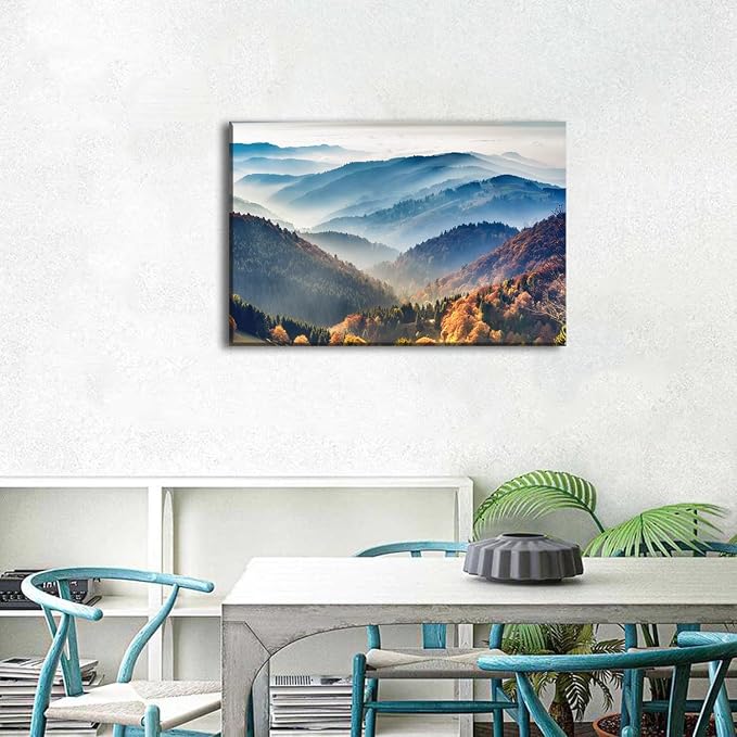 Large Great Smoky Mountains Scenery Canvas Wall Art Nature Misty Forest Sunrise Pictures Wall Decor National Park Landscape Prints Paintings Artwork Living Room Bedroom Office Home Decorations 24x36"
