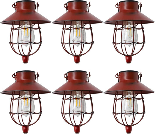 YAKii 6 Pack Solar Lantern Hanging Waterproof Outdoor Metal Solar Lamp with Warm White Light Decorate for Yard Garden Pathway Patio Porch (Red)