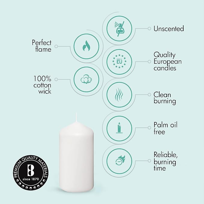 BOLSIUS 12 White Pillar Candles - 2.7 x 5 Inches Unscented Candle Set - 43 Hours - Dripless Clean Burning Smokeless Dinner Candle - Perfect for Wedding Candles, Parties and Special Occasions