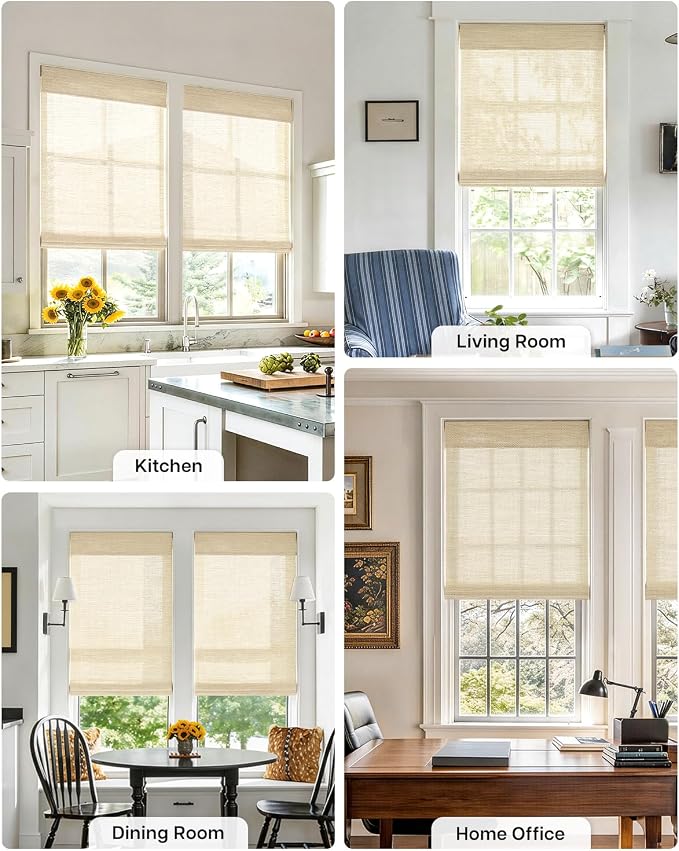 LazBlinds No Drill Cordless Bamboo Roman Shades, Light Filtering Blinds for Indoor Windows, Roll Up Bamboo Blinds for Home, 28" W x 48" H, Star-Beige