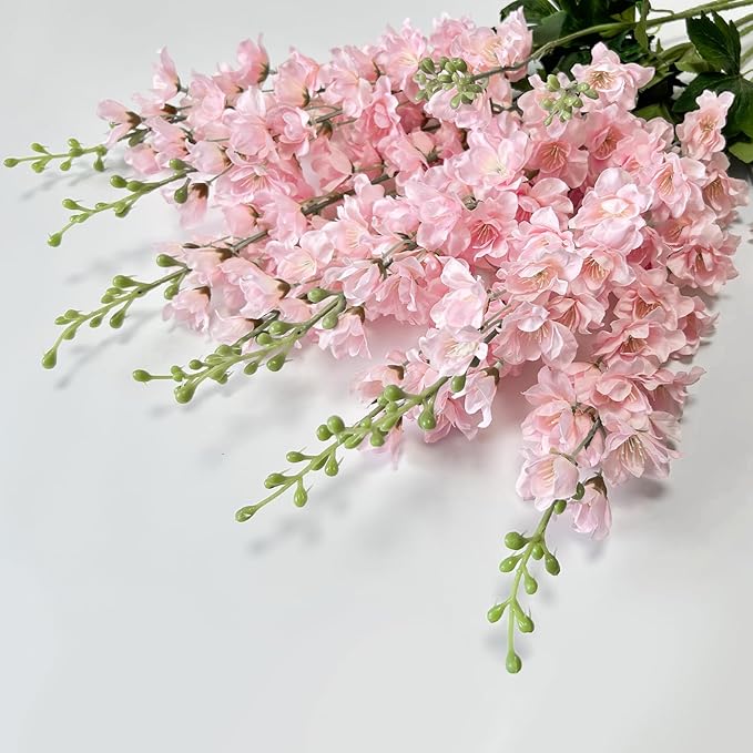 8 pcs Pink Delphinium Artificial Flowers, 34.25''Artificial Snapdragon Flowers Tall Fake Flowers Silk Flowers Faux Delphinium Bulk for Tall Vase Home Wedding Garden Table Decor (Pink)