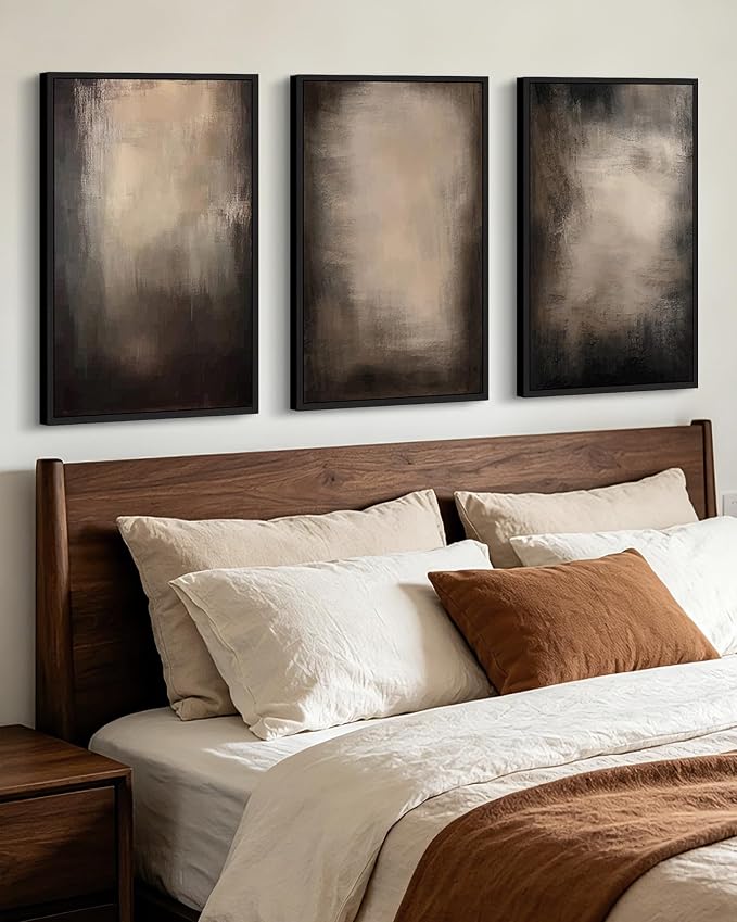 PHOPAGO Abstract Framed Wall Art Large 16x24in Earthy in Deep Brown and Beige Tones Modern Art Decorative Keep Clam Bedroom Hallway Home Decor - Black Framed
