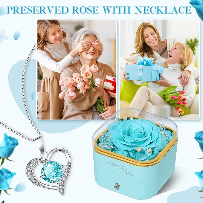 Beferr Mothers Day Forever Rose with Necklace for Mom Birthday Gifts Preserved Roses Eternal Flower for Delivery Fresh Flowers Gifts for Mother Wife Her Grandma Sister Daughter Girls Friends
