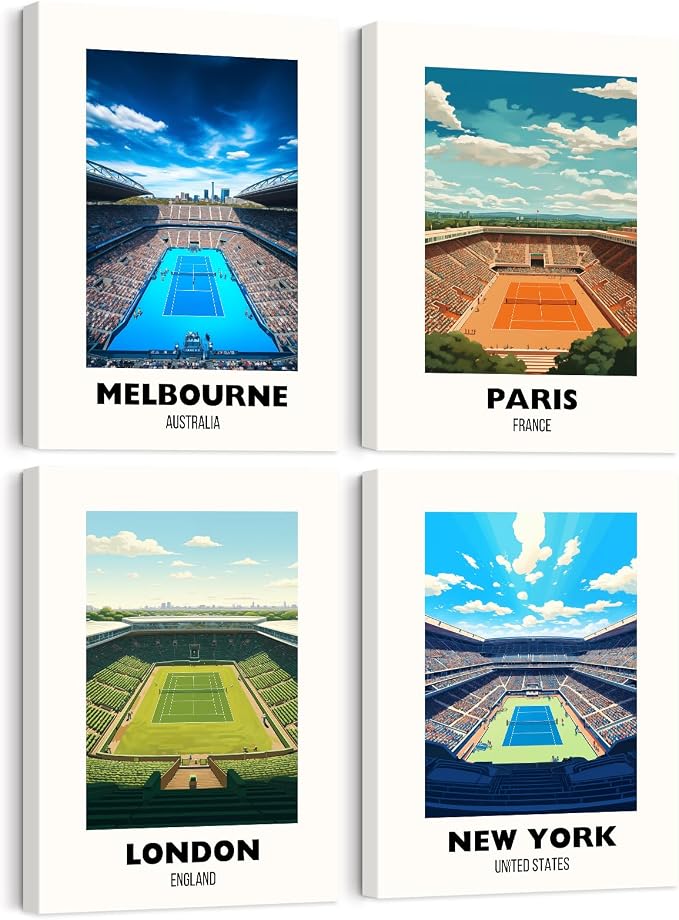 Grand Slam Wall Art Tennis Canvas Poster Sports Wall Decor Tennis Gym Prints Athlete Pictures Fashion Poster Grand Slam Club Artwork Center Painting for Living Room Bedroom 12x16 Inch Ready to Hang