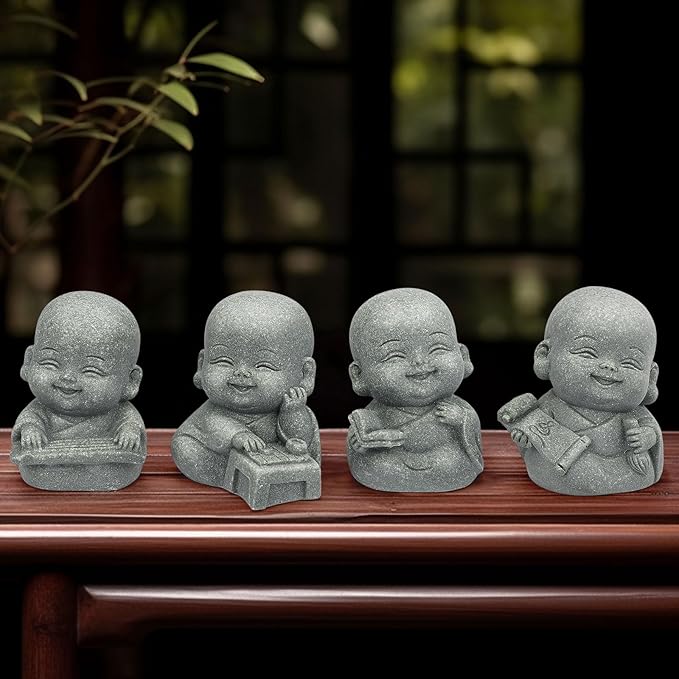 Buddha Statue for Home Decor - 2 Inch Sandstone Figurines for Spiritual Decor, Feng Shui, Zen Garden, Car Dashboard, Office Desk, Home & Garden Decor with Blessing Amulet