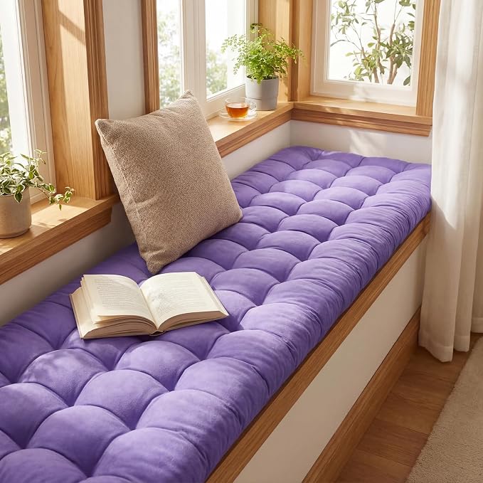Wenqik Long Floor Cushion Large Floor Cushion with Brushed Cotton 74.8 x 27.5 x 3.15 in Jumbo Lounger Pillow for Outdoor Indoor Bay Window Meditation Yoga Reading Sleeping(Purple)