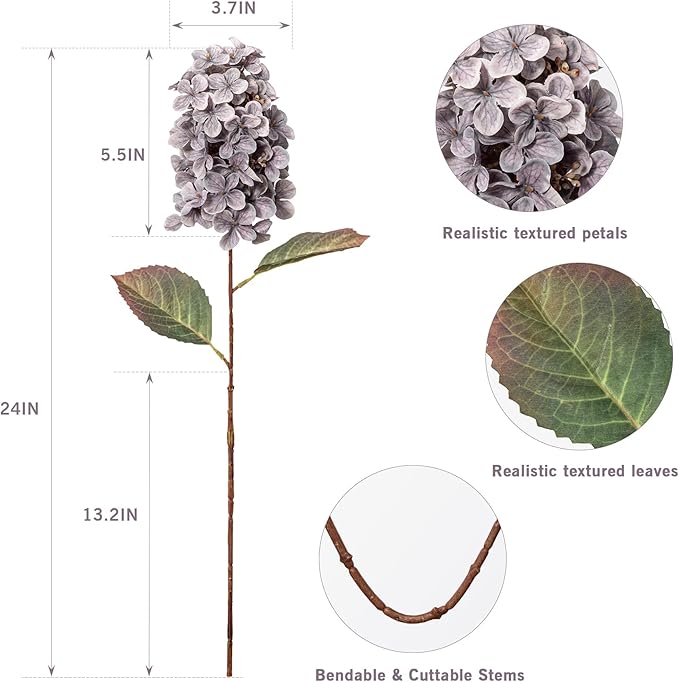 Ttranewsoo Fake Flowers Hydrangea Silk Flowers with Stems, Fake Grayish Hydrangea Artificial Flowers Winter Flowers Artificial for Decoration Vase Decor 24"（Grayish Purple ） 8PCS Wthout Vase