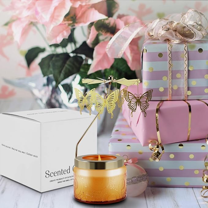 Rotatable Candle, Valentine's Day Gift for Her, Birthday Gifts for Women, Vanilla Cream Scented Candles, Butterfly Candle Gift for Girl, Friends,Mom