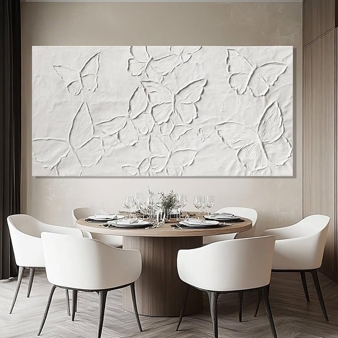 SHEYOYE Large White Aesthetic Canvas Wall Art | Butterfly Wall Art for Wall Decor, Office Art, Living Room or Bedroom Wall Decor, Hallway Decor 29" x 58"