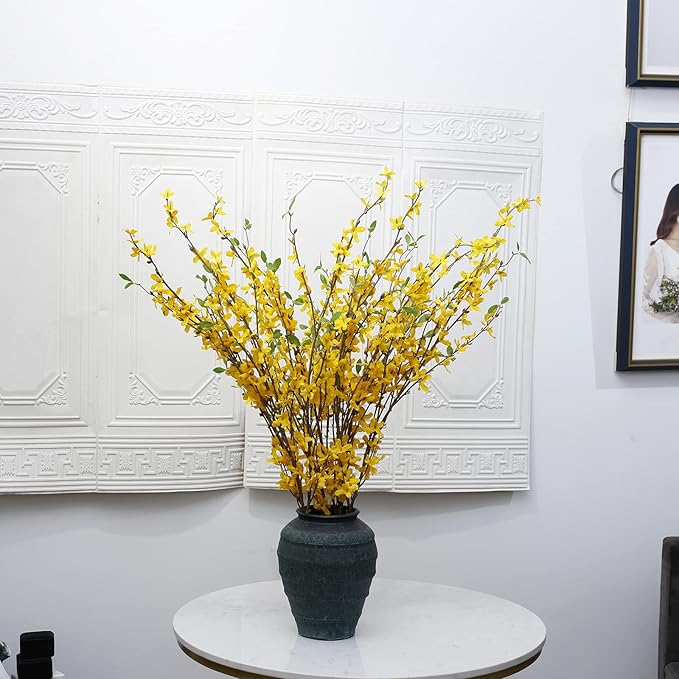 Artificial Forsythia Branches, 6 Pcs 39.4 Inch Cherry Blossom, Spring Flowers Artificial for Decoration, Silk Forsythia Flowers Artificial Orchids Wedding Office Home Party Dining Table Decor