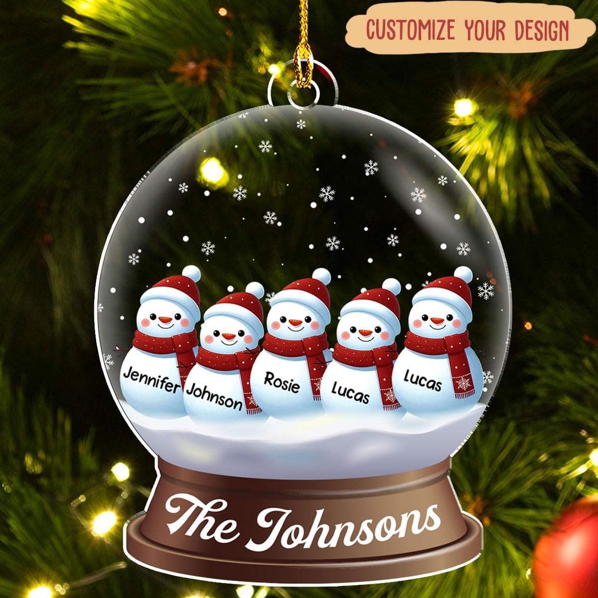 Personalized Family Christmas Acrylic Ornament 2024 - Custom Name Snowman Family Members up to 10 People, Snow Globe Ornament Gifts for Family Tree Decoration (A03, 10 Names)