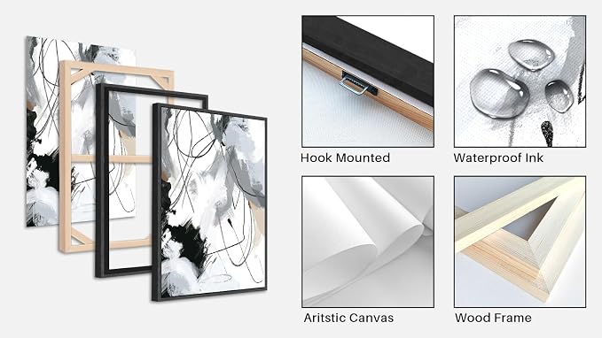 Large Framed Wall Art Canvas - Natural Framed Art Abstract Canvas Pictures for Living Room Modern Canvas Prints for Bedroom Black Float Framed Artwork for Home Office Kitchen Decor 16" X 24" X 3