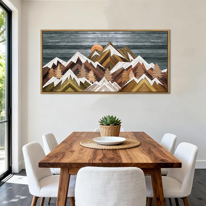 BINCUE Boho Mountain Wall Art Framed Mountain Landscape Canvas Artwork Rustic Mountains Wall Pictures Large Landscape Wall Decor Farmhouse Art Prints for Living Room Bedroom Bathroom Office Farmhouse 20x40 Inch