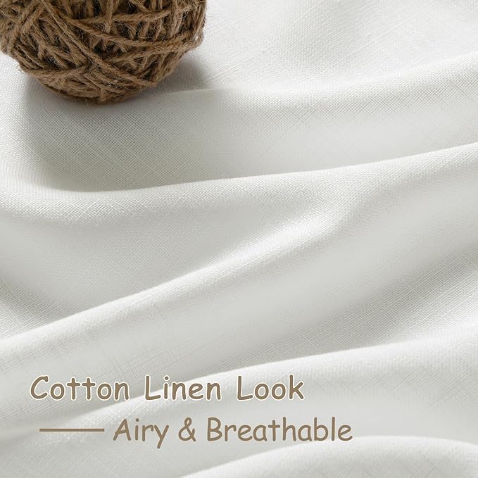 Nanspring Off White Kitchen Curtains 30 Inch Length Back Tab Light Filtering Linen Blend Semi Sheer Short Cafe Curtain Modern Elegant Mini Drapes for Small Window Basement RV Laundry Camper 26x30