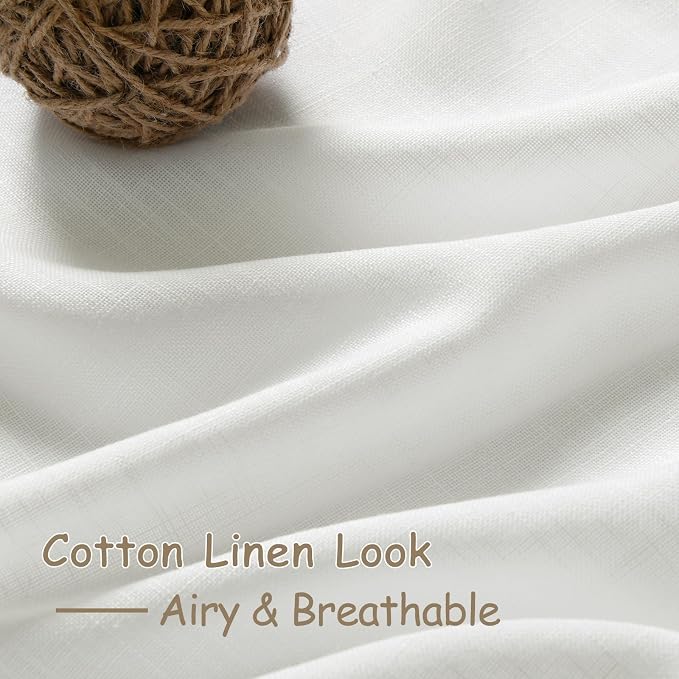 Off White Curtain 102 inches Long 2 Panels Set for Living Room Sliding Glass Door Back Tab Modern Farmhouse Coastal Decor Lightweight Cotton Textured Semi Sheer White Linen Curtains for Bedroom