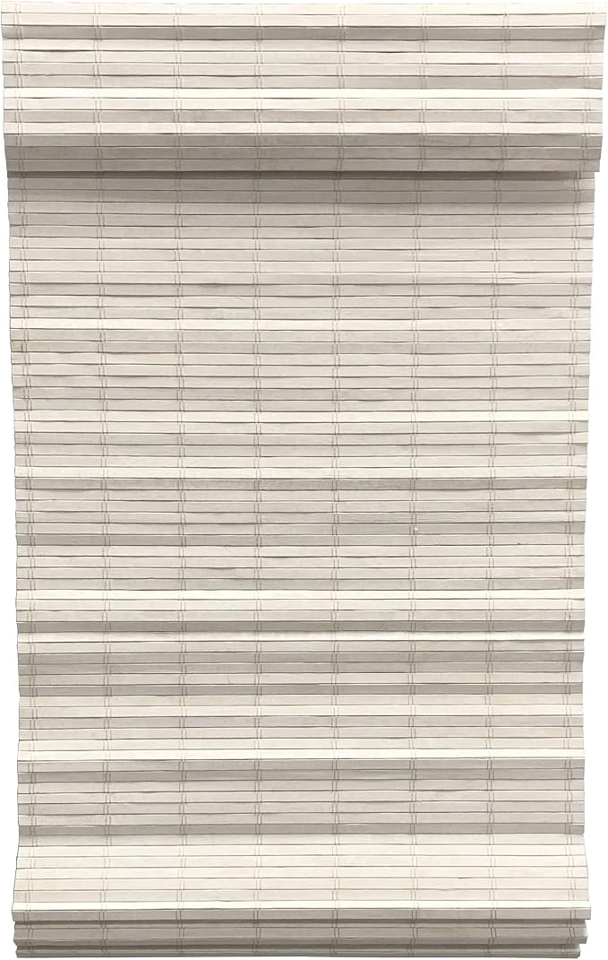 Radiance Cordless Distressed White Brooklyn Flatstick Bamboo Roman Shade - 23 in. W x 64 in. L