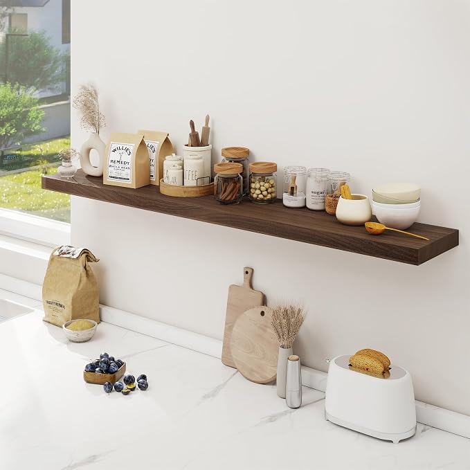 FLYJOE Floating Shelves for Wall, USA-Sourced Sapele Wood 55 Inch Long Wall Shelves, Natural Wooden Mounted Picture Ledge Shelf, Nursery Book Storage Shelf Kids Bookshelf, Display Shelf for Bathroom