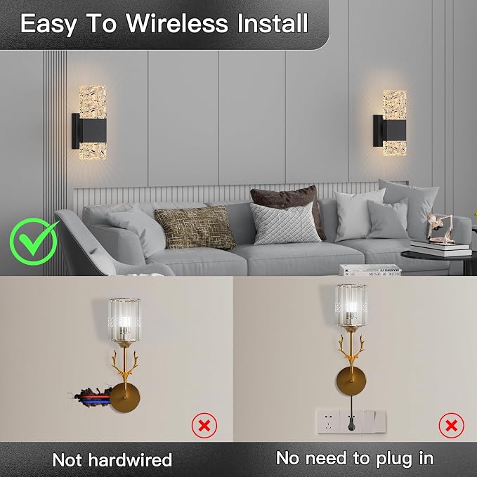 camuucci Battery Operated Wall Sconce Rechargeable Battery Powered 12000mAh Wall Light Indoor Not Hardwired Wall Lamp Fixtures for Bedroom Living Room 2Pack