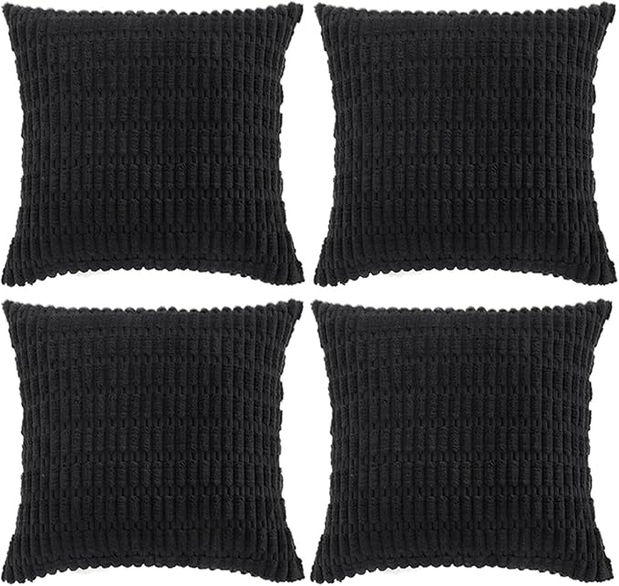 Fancy Homi 4 Packs Decorative Throw Pillow Covers for Living Room Couch Bed, Modern Farmhouse Boho Home Décor Accent Cushion Case, 16" x 16" (Pack of 4), Black